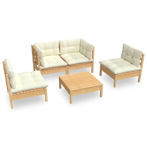 Maison Chic Salon de jardin 5 pcs + coussins - Mobilier/Meubles de jardin - Table et chaises d'extérieur crème bois de pin massif -MN76457