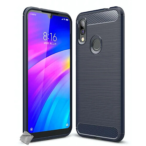 Htdmobiles Coque silicone gel carbone pour Xiaomi Redmi 7 + verre trempe - BLEU FONCE