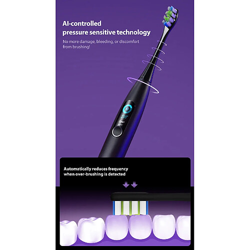 Universal Brosse à dents électrique acoustique Adulte Intelligent Color Touch Screen Brosse à dents électrique acoustique Contrôle d'application | Brosse à dents(Violet)