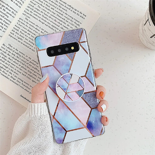 Wewoo Coque Souple Pour Galaxy S10e placage cas de téléphone portable de motif géométrique coloré mosaïque en marbre de avec support pliant bleu PF4