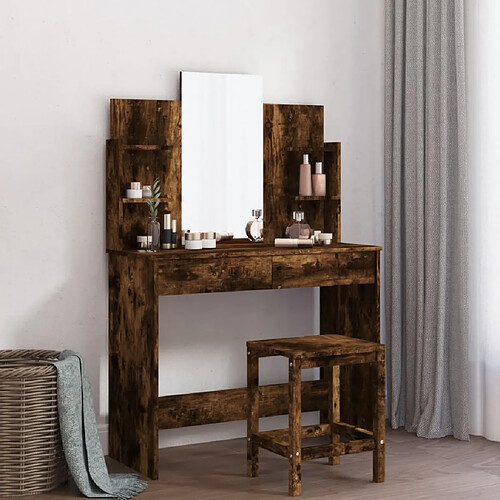 vidaXL Coiffeuse avec miroir chêne fumé 96x39x142 cm