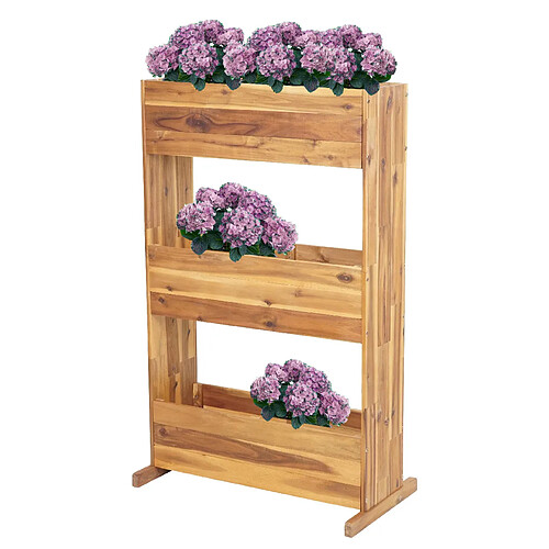 Mendler Étagère de jardinière HWC-L20, Jardinière sur pied, 115x71x40cm Outdoor bois d'acacia certifié MVG, 3 rangées marron