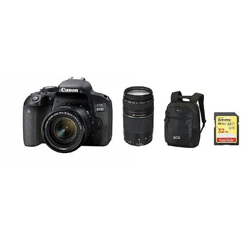 CANON EOS 800D KIT EF-S 18-55mm F4-5.6 IS STM+ EF 75-300mm F4-5.6 III + Backpack Black + 32GB SD card