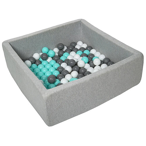 Velinda Piscine à balles pour enfant, 90x90 cm, Aire de jeu + 150 balles blanc, gris, turquoise