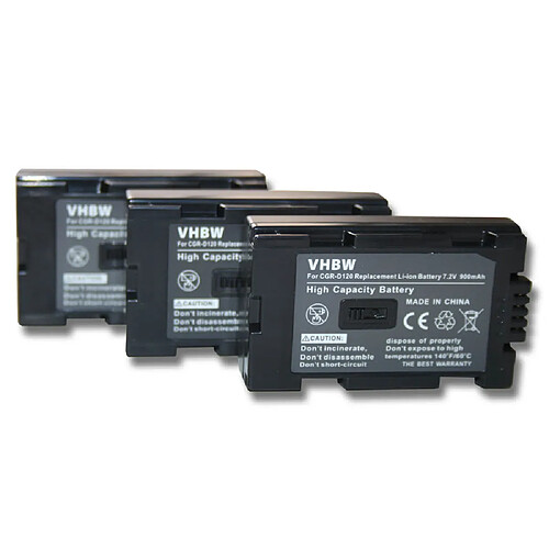 vhbw 3x Batteries compatible avec Panasonic NV-DS60, NV-DS65, NVDS77, NV-DS8, NV-DS88, NV-DS89 caméra vidéo caméscope (900mAh, 7,2V, Li-ion)