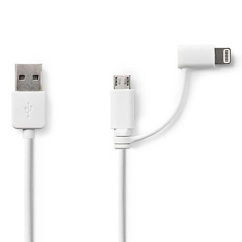 NEDIS Câble de Synchronisation et de Chargement 2 en 1 USB A Mâle - Micro B Mâle / Apple Lightning Mâle à 8 Broches 1,0 m Blanc