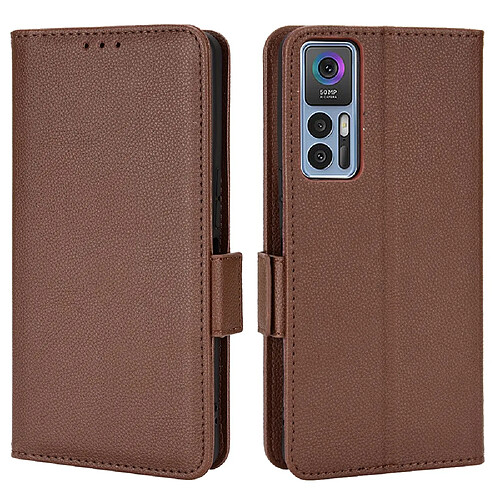 Etui en PU texture litchi, double fermoir magnétique avec support, marron pour votre TCL 30 4G/5G/TCL 30 +