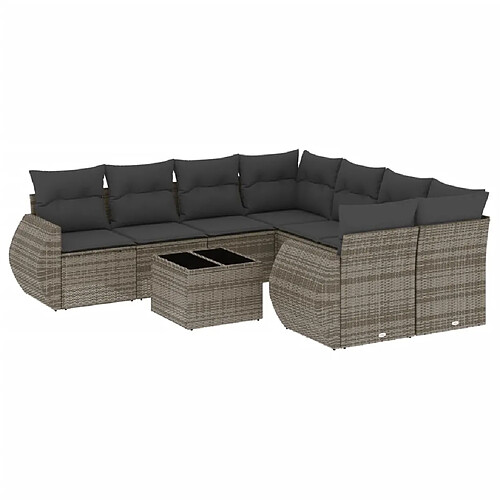 Maison Chic Salon de jardin 9 pcs avec coussins | Ensemble de Table et chaises | Mobilier d'Extérieur gris résine tressée -GKD86871