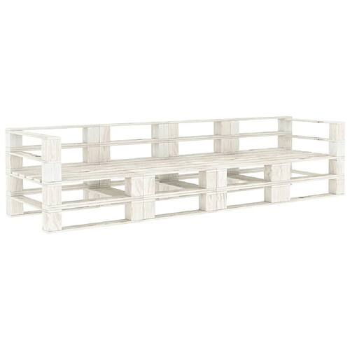 vidaXL Canapé palette à 4 places de jardin Blanc Bois