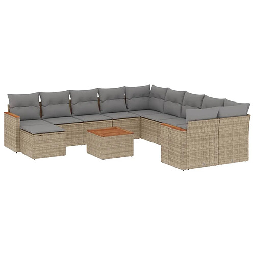 Maison Chic Salon de jardin avec coussins 12 pcs | Ensemble de Table et chaises | Mobilier d'Extérieur beige résine tressée -GKD32335