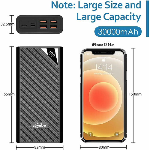 YOBON Batterie Externe, 30000mAh Chargeur Portable, Noir Power Bank avec Led Affichage, Pour iPhone, Huawei, Xiaomi etc.