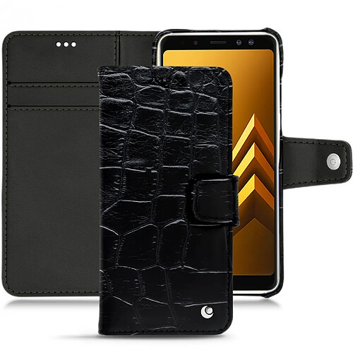 Housse cuir Samsung Galaxy A8 (2018) - Rabat portefeuille - Crocodile nero ( Noir / Black) - NOREVE