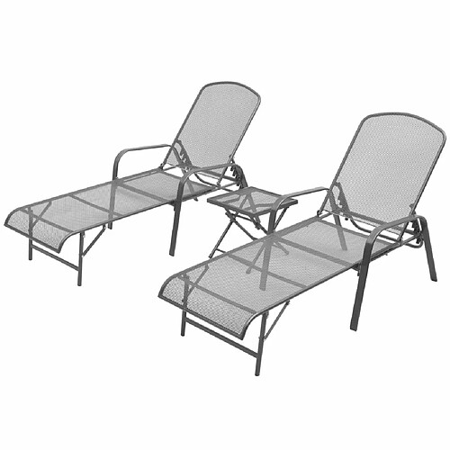 Maison Chic Lot de 2 Chaises longues avec table | Bain de soleil Relax | Transat Acier Anthracite -GKD25340