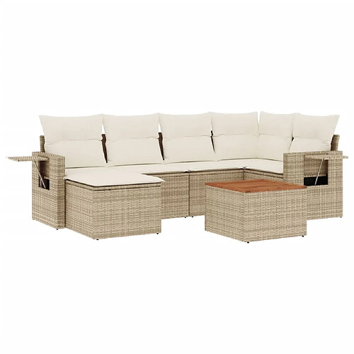 Maison Chic Salon de jardin avec coussins 7 pcs, Ensemble Tables et chaises de jardin, beige résine tressée -GKD702895