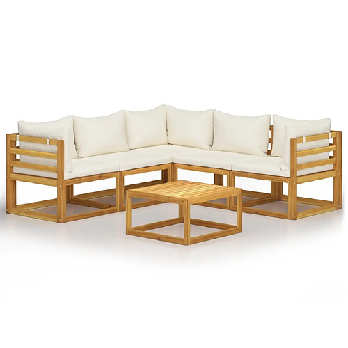 Maison Chic Salon de jardin 6 pcs - Table et chaises d'extérieur - Mobilier/Meubles de jardin Moderne avec coussin Crème Bois d'acacia solide -MN89752