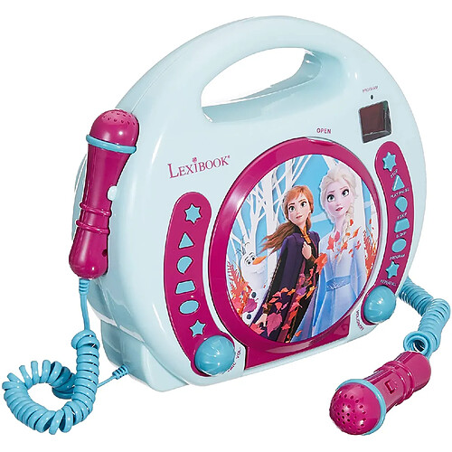 Lexibook Lecteur CD pour enfant avec 2 microphones à piles La Reine des Neiges Elsa bleu blanc