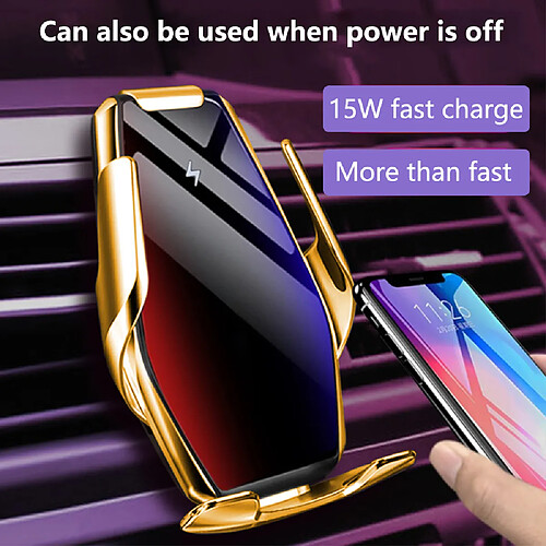 Tyrant Gold Chargeur de voiture sans fil, chargeur de voiture à charge rapide 15 W, support de téléphone à serrage automatique compatible avec iPhone 11Pro/Max/XR/11/X/8, Samsung S10/S10+/S9/S9+/S8/S8 et bien d'autres