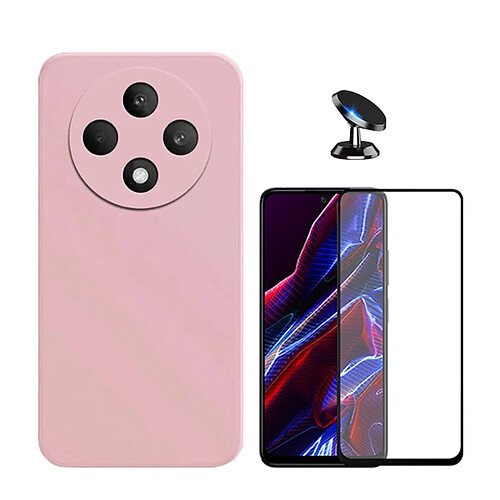 Kit De Film En Verre Trempé À Couverture Complète 5D + Couvercle En Silicone Liquide + Support Magnétique Phonecare Compatible avec Oppo Reno12 FS 4G - Rose