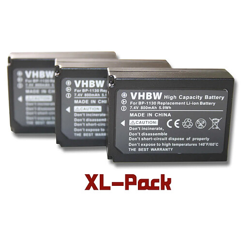 vhbw set de 3 batteries 800mAh pour apareil photo Samsung NX300, NX300M, NX2020, NX2030 remplace ED-BP1130, BP1130, BP-1130