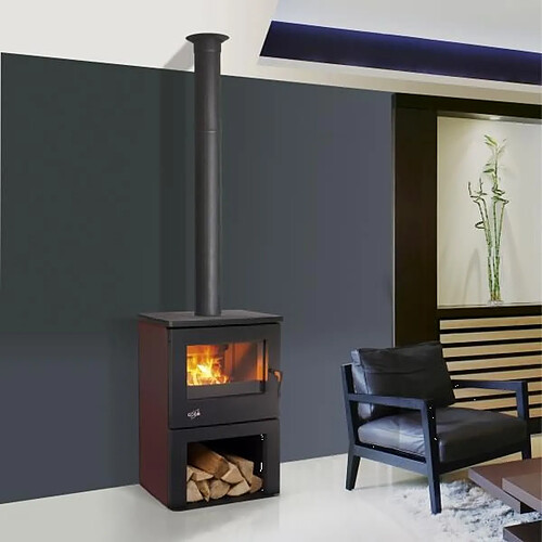 Poêle à bois 8.5kw noir/carmin - 362113carmin - GODIN