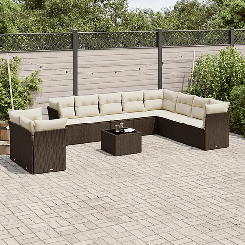 vidaXL Salon de jardin et coussins 11 pcs marron résine tressée