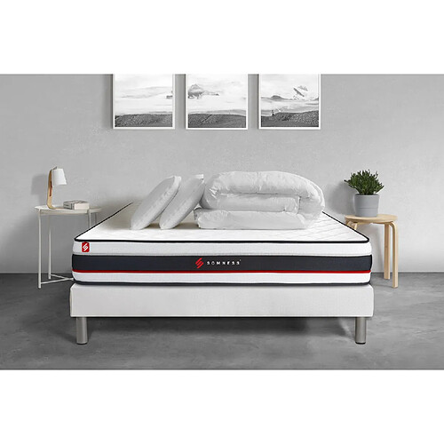 Somness Pack sommier + matelas FORM 140x190 + 2 oreillers mémoire de forme + Couette Percale