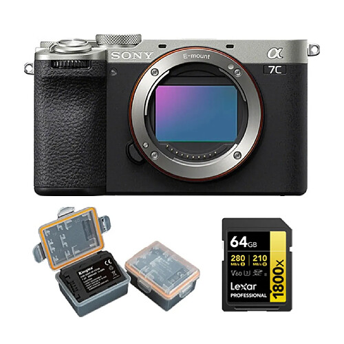 Sony Alpha A7C II Body Agent Boîtier +Lexar 64GB Professional 1800x UHS-II SDXC Memory Card + Kingma 2000mAh Battery (Sony NP-FZ100)