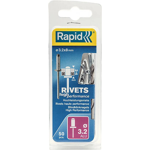 Rivets Universal R 32 x 8 mm incl. Foret 50 Unités Blister Rapid