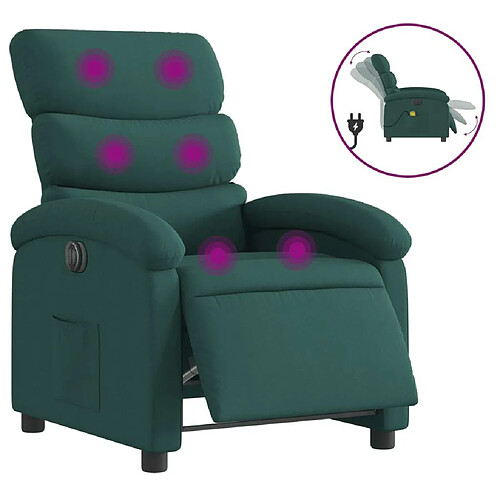 Maison Chic Fauteuil Relax pour salon, Fauteuil de massage inclinable électrique Vert foncé Tissu -GKD22400