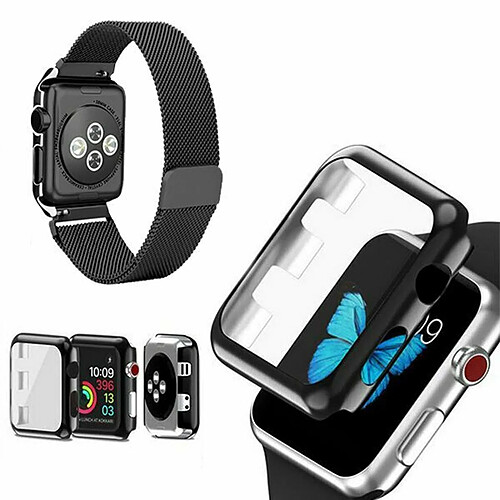 PHONECARE Kit Bracelet Milanais Avec Fermoir Magnétique + Coque Anti-Impact pour Apple Watch Series 7 - 41mm - Noir