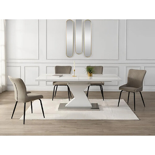 Vente-Unique Table à manger extensible 6 à 8 personnes en MDF et acier inoxydable - Blanc - NOWATA