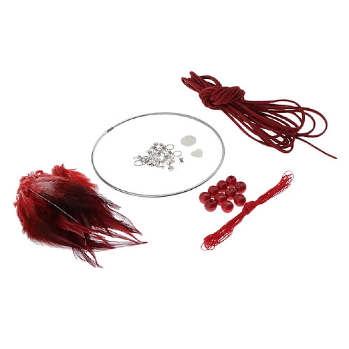 Kits Matériel Dream Catcher DIY Boucle En Fer, Cordon En Daim, Plume, Perles Rouges