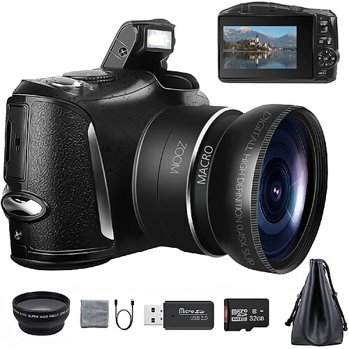 None Appareil Photo numérique 4K Ultra HD 48MP Appareil Photo Vlogging avec Objectif Grand Angle Zoom numérique 16 x, Appareil Photo Compact à écran 3,0 Pouces