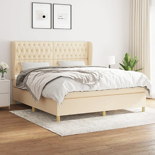 vidaXL Sommier à lattes de lit avec matelas Crème 180x200 cm Tissu