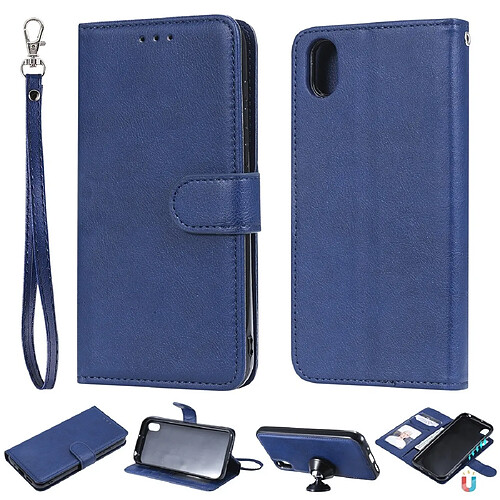 Wewoo Housse Coque Pour Huawei Honor 8s / Y5 2019 Étui de protection à rabat horizontal de couleur unie avec support et fentes cartes et portefeuille et cadre photo et lanière bleu