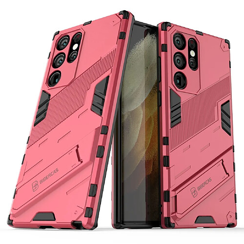 Coque en TPU antichoc avec béquille rose pour votre Samsung Galaxy S22 Ultra 5G