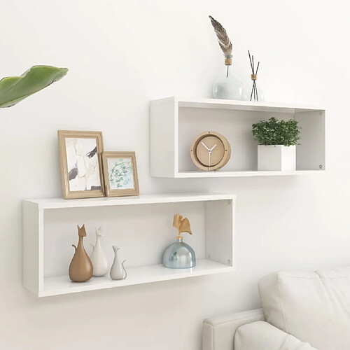 Maison Chic Lot de 2 Étagères murales,Étagère Rangement flottate cube Blanc 60x15x23 cm Aggloméré -MN74133