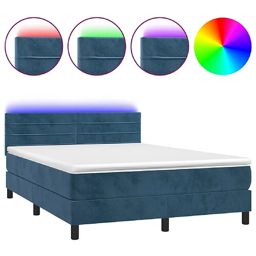 Maison Chic Lit adulte- Lit + matelas,Sommier à lattes de lit avec matelas LED Bleu foncé 140x200 cm -GKD15235