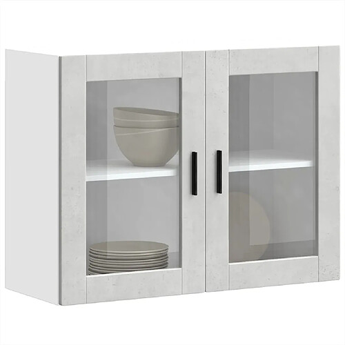 vidaXL Armoire murale de cuisine avec porte en verre Porto gris béton