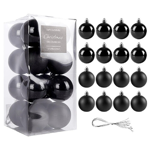 Un ensemble de boules pour le sapin de Noël / boules noires incassables 16 pièces 5 cm