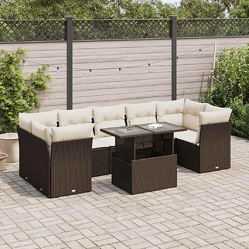 vidaXL Salon de jardin 8 pcs avec coussins marron résine tressée