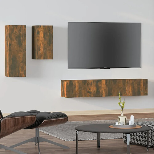 Maison Chic Ensemble de meubles TV 4 pcs | Banc TV Moderne pour salon | Meuble de Rangement - Chêne fumé Bois d'ingénierie -MN81627