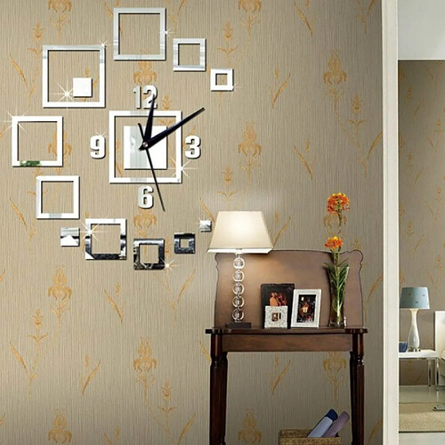 Wewoo Horloge murale Horloges Murales Miroir 3D Stéréo Acrylique Salon Chambre Décoration De Mode DIY Créative Sliver