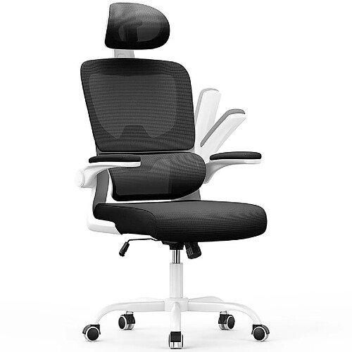 BIGZZIA Chaise de Bureau Ergonomique - Fauteuil avec accoudoir rabattable à 90° - Support Lombaire Adaptatif - Réglable en hauteur