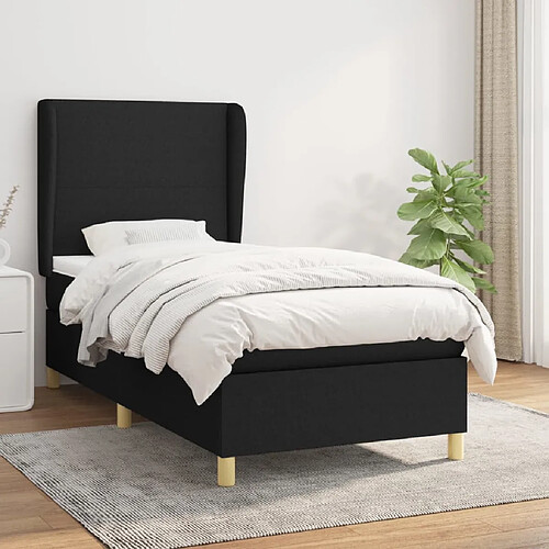 vidaXL Sommier à lattes de lit avec matelas Noir 90x200 cm Tissu