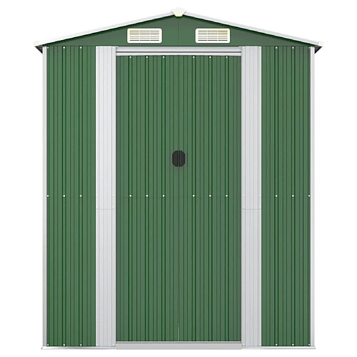 Helloshop26 Abri de jardin cabane cabanon maison de stockage remise extérieur hangar outils robuste 192 x 108 x 223 cm acier galvanisé vert 02_0022359