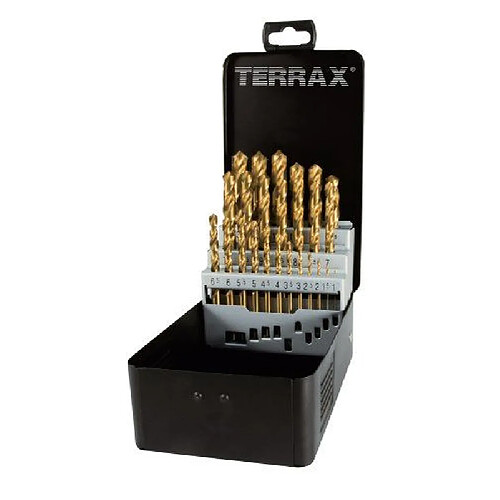 Terrax A250215T Coffret de forets hélicoïdaux 25 pièces HSS TiN Coffret acier (Import Allemagne)