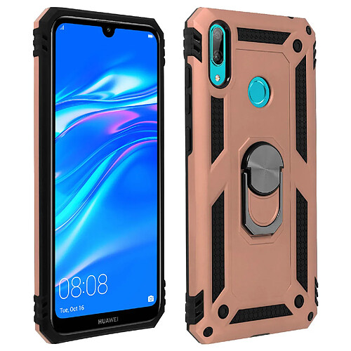 Avizar Coque Huawei Y7 2019 Bi matières Bague Support Vidéo rose gold