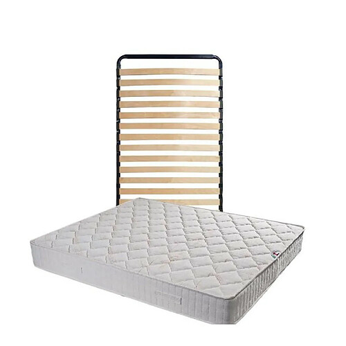 King Of Dreams Matelas Tissu Ignifuge 90x190 + Sommier Démonté + Pieds + 2 Protèges Matelas Offerts Hauteur 20 cm Confort Très Ferme Mousse