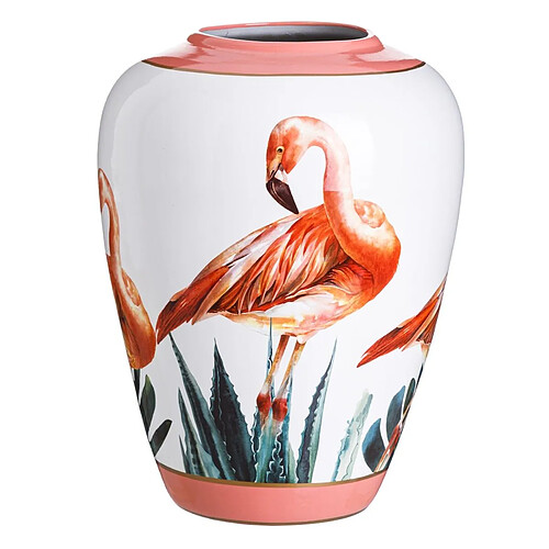 BigBuy Home Vase Céramique Corail Blanc Flamant rose 36 x 36 x 48 cm